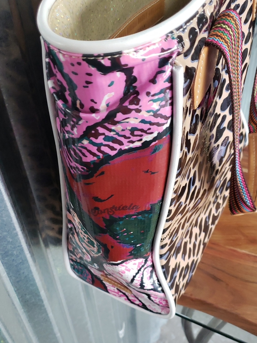 EUC CONZUELA Leopard Print Tote Bag with Multicolor Straps - Picture 2 of 7